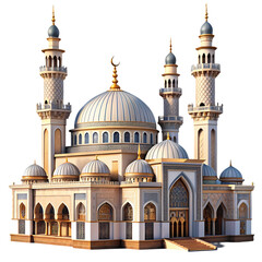 Obraz premium Stunning architectural design of a grand mosque with elegant domes and on transparent background 3d