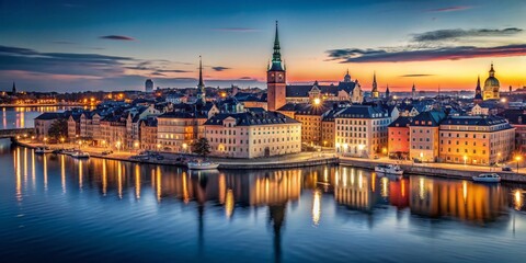 Fototapeta premium Minimalist Night Panorama: Stockholm's Gamla Stan