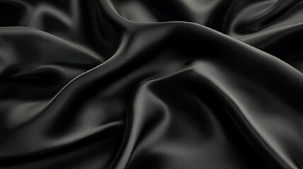 Fototapeta premium Luxurious Black Satin Fabric With Wrinkles and Soft Texture