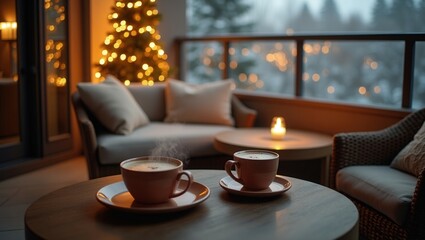 Cozy design of modern Balcony On Winter, cinematic photography