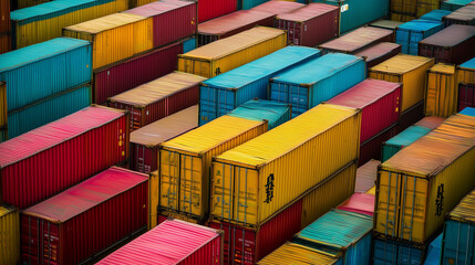 Aerial view of colorful shipping containers in a port, created with generative AI technology  
