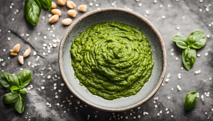 Obraz premium Raw Organic Green Pesto in a Bowl