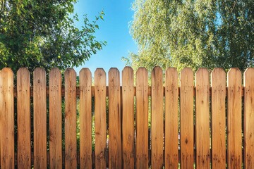 Fototapeta premium Natural Wooden Fence Surrounded by Lush Greenery on a Sunny Day