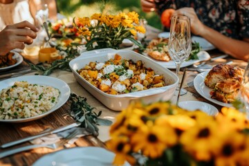 Roasted vegetables and risotto at a summer garden party
