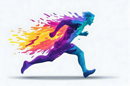 Dynamic Runner, Abstract Art of Speed and Energy,  a vibrant athlete races powerfully, achieving peak performance effortlessly.