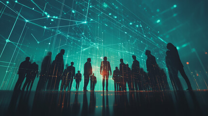 abstract professional business team people innovation connection of line from nail node to node on map background , networking concep