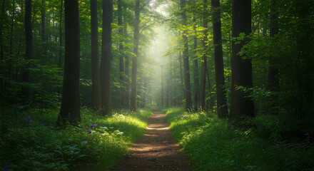 Fototapeta premium A serene forest scene, showcasing the beauty and importance of nature conservation.