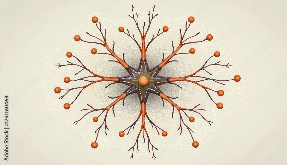 Poster a snowflake made of branches and leaves. the branches are orange and the leaves are brown. the snowf