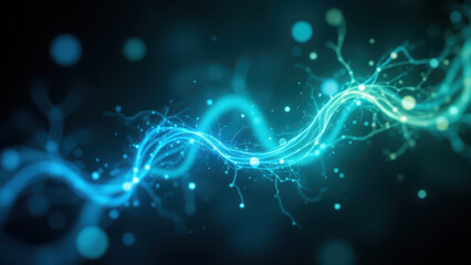 Fototapeta premium Electric blue neural energy flow with particles illustrating Vagus Nerve Stimulation.