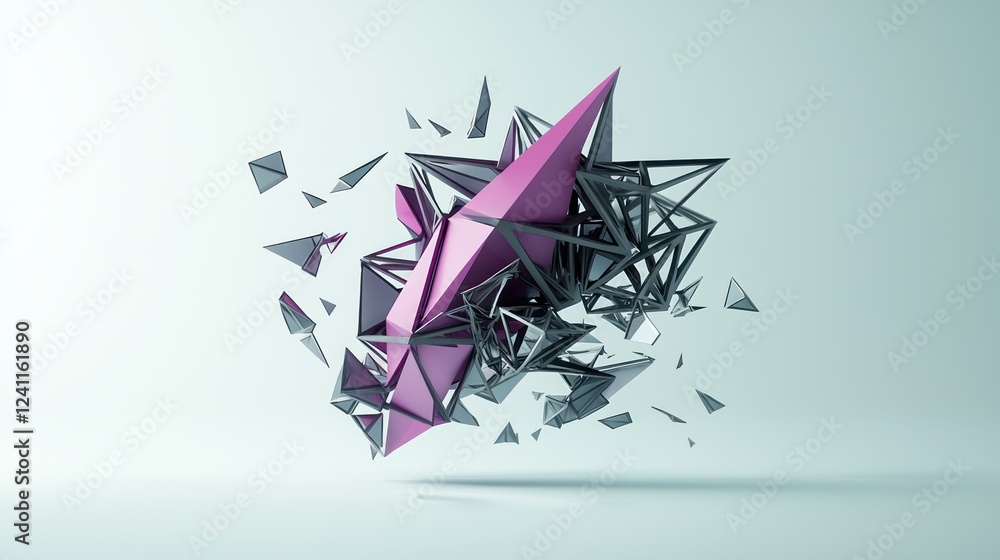Poster abstract geometric 3d rendering with shattered polygons