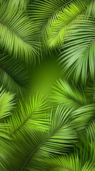 Lush green palm leaves frame, tropical background, nature backdrop, website design