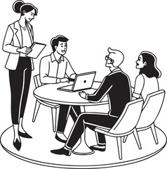 Business Meeting and Teamwork Discussion - Corporate Collaboration Illustration