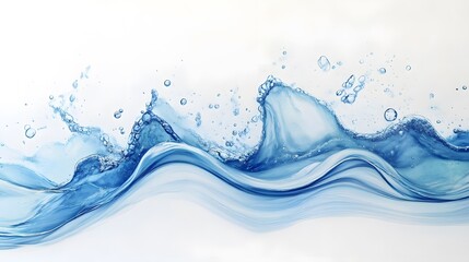 Beautiful Splashing Waves with Bubbles on a White Background