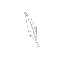 Continuous one line drawing of bird feather. Single line drawing illustration of Bird feather symbol of writer. Bird feather concept vector art. Doodle line illustration.
