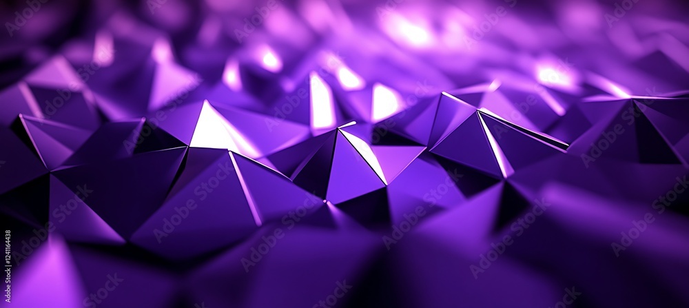 Poster a minimalist purple background with abstract triangular shapes, delivering a visually captivating an
