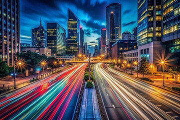 Fototapeta premium Night City Lights Long Exposure - Urban Blurred Motion Trails Photography