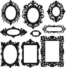 Obraz premium Vector set of decorative ornamental frame silhouette for picture or photo on white background.