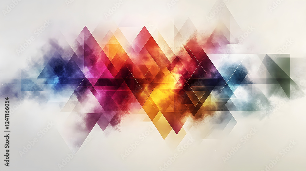 Poster A vibrant abstract design featuring colorful geometric shapes blending harmoniously, creating a dynamic visual experience
