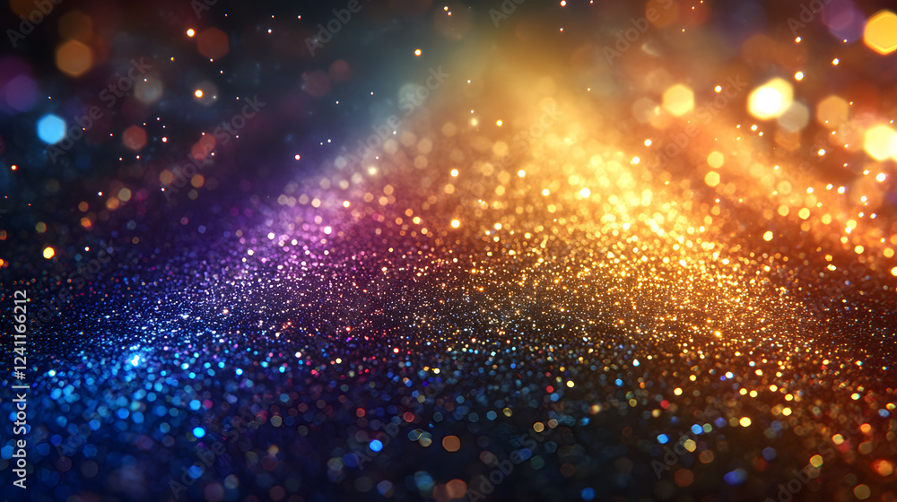 Aufkleber A vibrant display of shimmering particles in various colors, creating a mesmerizing effect against a dark background