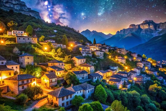 Night Photography: Papingo Village, Zagorochoria, Epirus, Greece, Astraka Towers