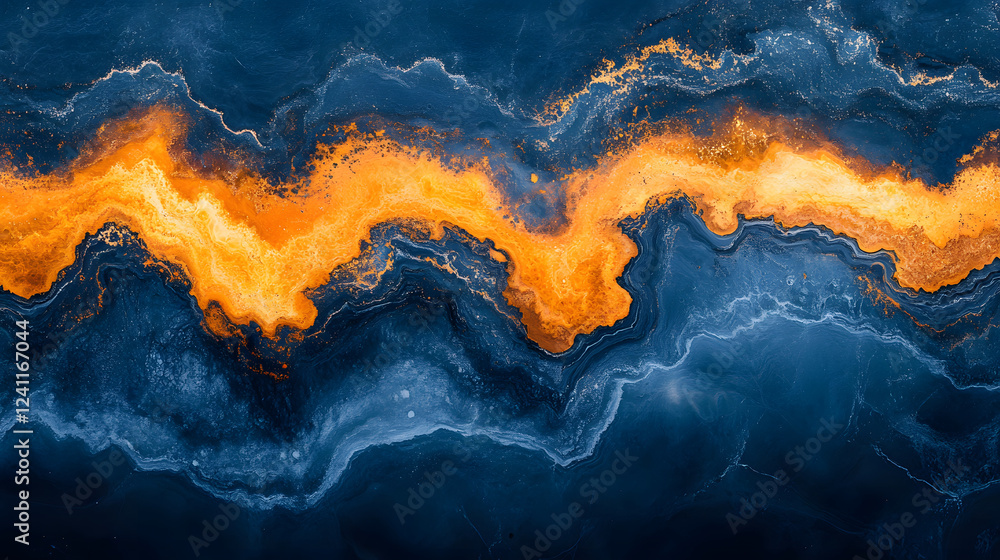 Poster a vibrant abstract artwork featuring swirling blue and orange hues, creating a dynamic and energetic