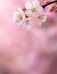 Naklejka premium ぬくもり溢れるペールピンクの背景に、桜のつぼみが膨らむ、優しく繊細な春のデザイン 