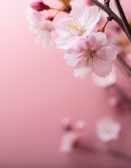 Fototapeta premium ほんのりと色づくペールピンクの背景に、桜のつぼみがふくらみ、春の希望をそっと描く 