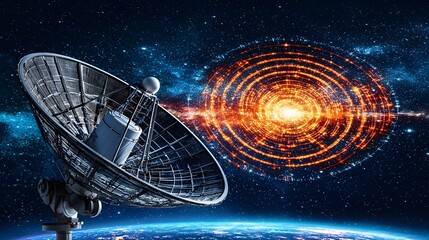 Antenna structure radiating clear signal patterns into the atmosphere symbolizing seamless global communication and connection through advanced technology and digital networks