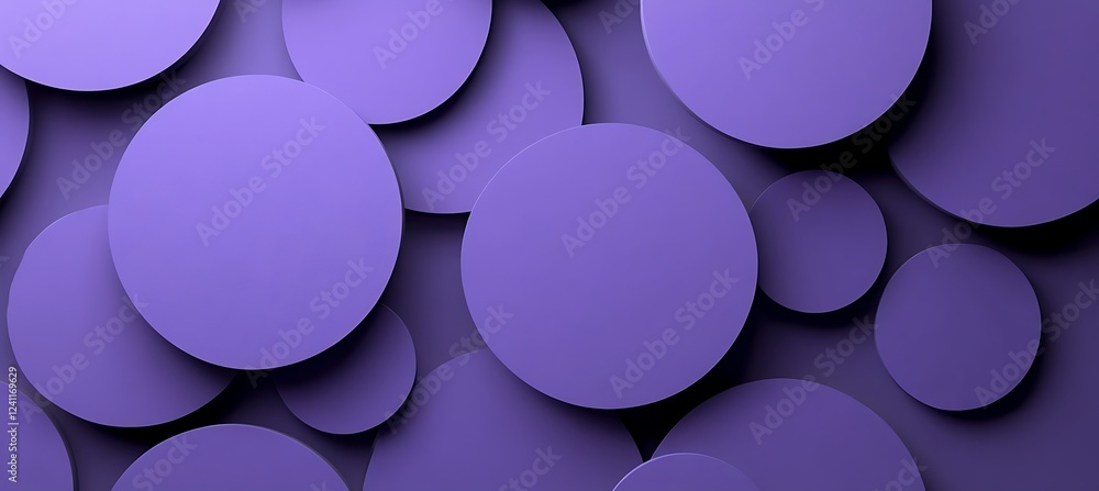 Poster a bold purple backdrop with different-sized circular shapes, forming a sleek and modern minimalist b