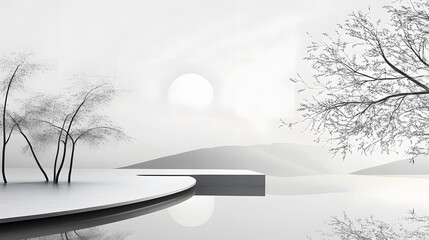 A sky gray design with elegant, thin lines and expansive negative spaces, offering a sense of peace and harmony.