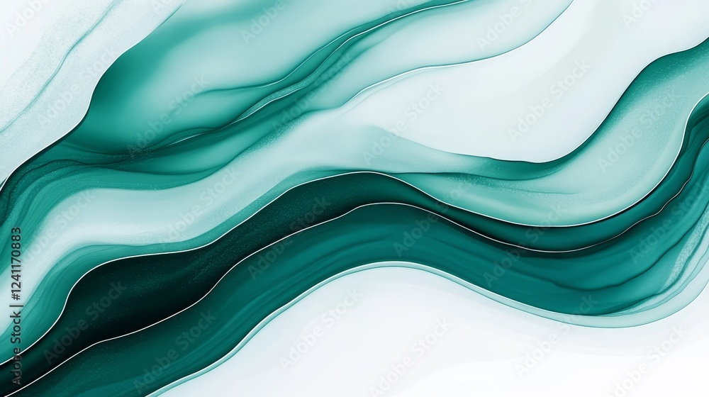 Wall mural Abstract flowing waves in shades of teal and white, creating a serene and calming background