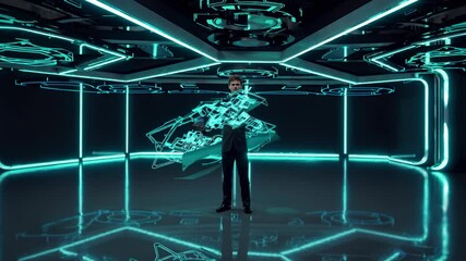 Innovative virtual presentation with holographic technology in a futuristic setting