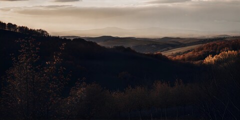 Sunset over rolling hills