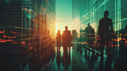 abstract professional business team people connection of line from nail node to node on Smart digital cityscap and skyline background , Innovation networking concept