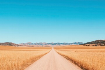 Fototapeta premium Long Country Road Through Golden Wheat Fields