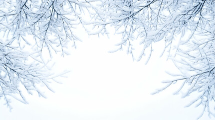 Snowy branches frame winter scene, perfect for holiday cards