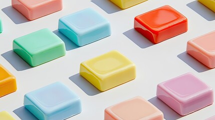 Obraz premium Colorful assorted soap bars arranged on a bright background