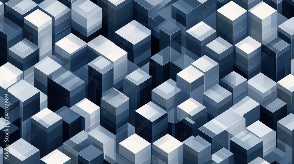 Aufkleber abstract isometric cubes in shades of gray and navy creating a modern geometric pattern