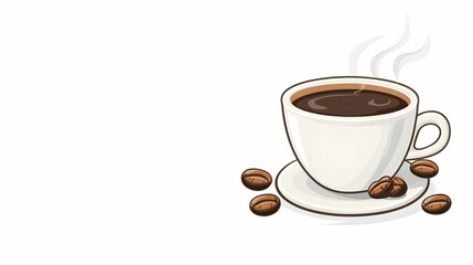 Obraz premium Steaming cup of coffee with beans, white background, breakfast, cafe menu illustration