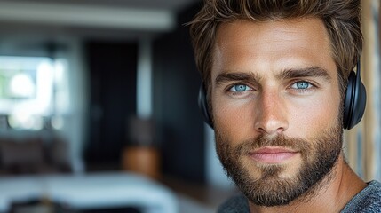 Handsome Man Wearing Headphones Indoors