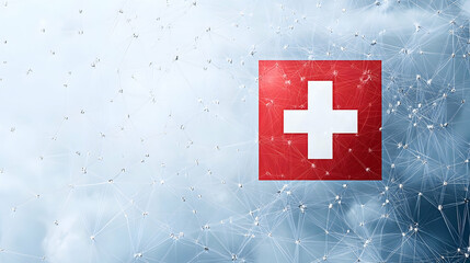 Swiss cross network connection, digital healthcare concept, global network background