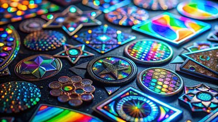 Night Photography: Grey Holographic Stickers & Labels Mockup