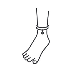 Isolated outline pictogram: foot bracelet. feet meral band icon of fashion and style