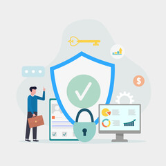 Database security, data center, programming, engineer, technology.  Vector illustration.
