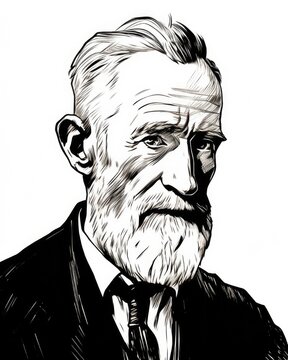 Vintage Line Drawing Illustration of George Bernard Shaw, the Iconic Irish Critic from 1856 to 1950