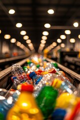 Plastic Bottles Moving Along Conveyor Belt In Factory