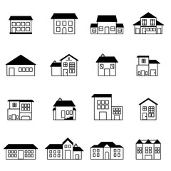 various kinds of black and white house buildings. Vintage hut design vector illustration. house icon set