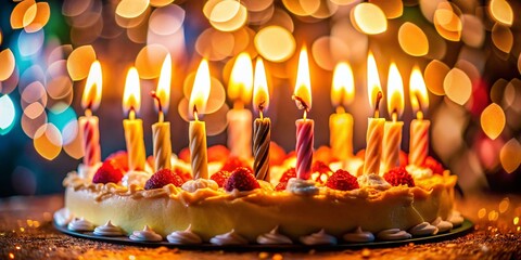 Nine Candles, Birthday Celebration, Close-up Shot, Warm Lighting, Happy Moment