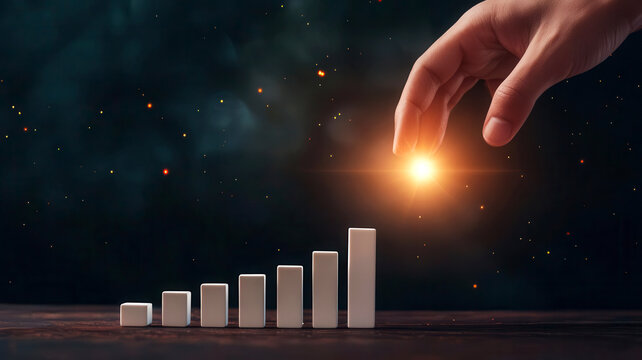 Digital dominoes made of business data falling, with one being stopped by a hand, risk management and strategy concept, tech setting - Powered by Adobe