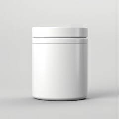 White Plastic Jar Mockup Design for Vitamin, Tablets, Pills Container Packaging. Round Lid Bottle Template Isolated on Background